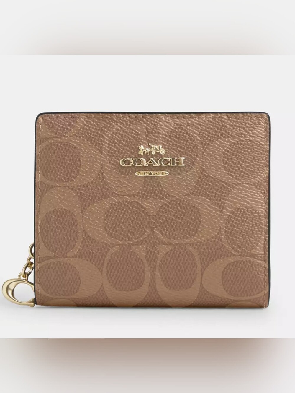 Coach Khaki Signature Snap Wallet with Gold Hardware